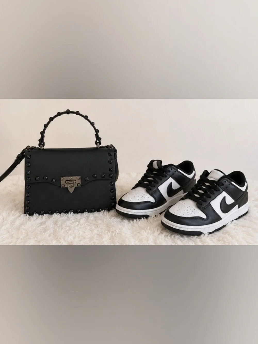 Black Studded Top-Handle Women’s Bag
